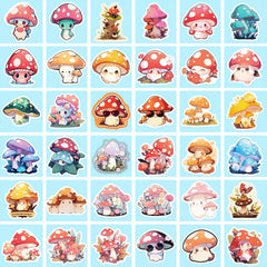 50pcs Cartoon Mushroom Stickers for Water Cups Laptops Phones