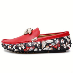 Men's Floral Print Slip On Loafers Smart Casual Dress Up Shoes
