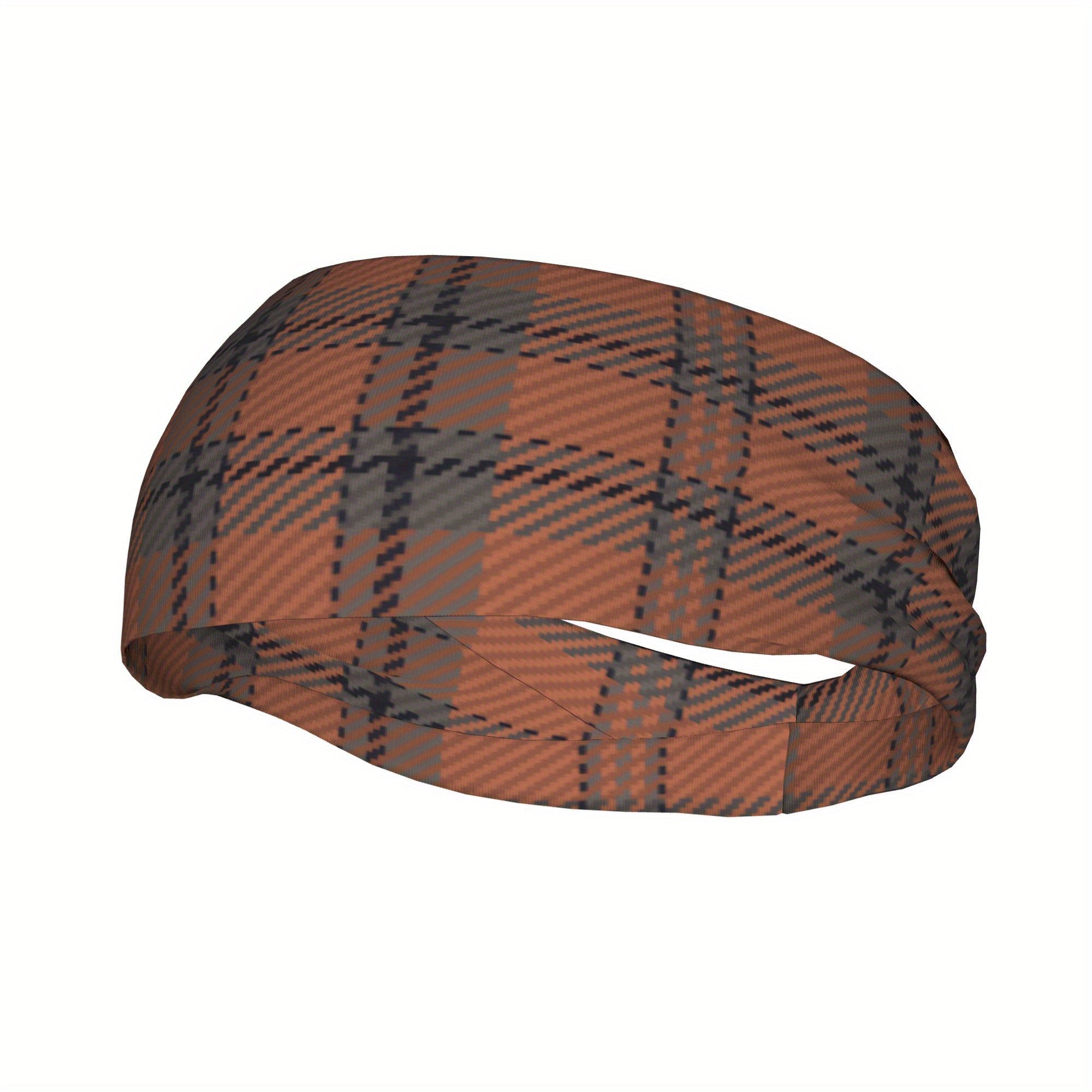 Men's Vintage Plaid Headband Non Slip Breathable Hairband Brown Plaid Pattern