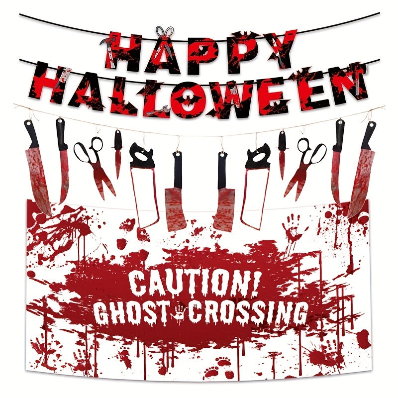 Halloween Banner Set Bloody Backdrop Garland Ghost Party Horror