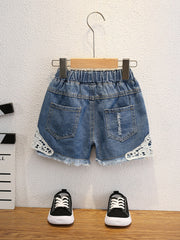 Toddler Girls Floral Trim Denim Shorts