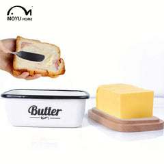 Enamel Butter Dish with Lid & 2 Steel Knives
