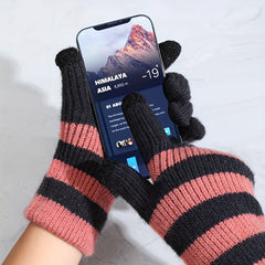 Knitted Gloves with Velvet Lining Touch Screen Winter Warm Double Layer