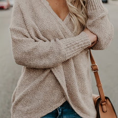 Surplice Neck Cross Front Sweater Long Sleeve Spring & Fall Women's Clothing