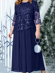 Casual Dress Women's Plus Floral Lace Layered Sleeve Dress