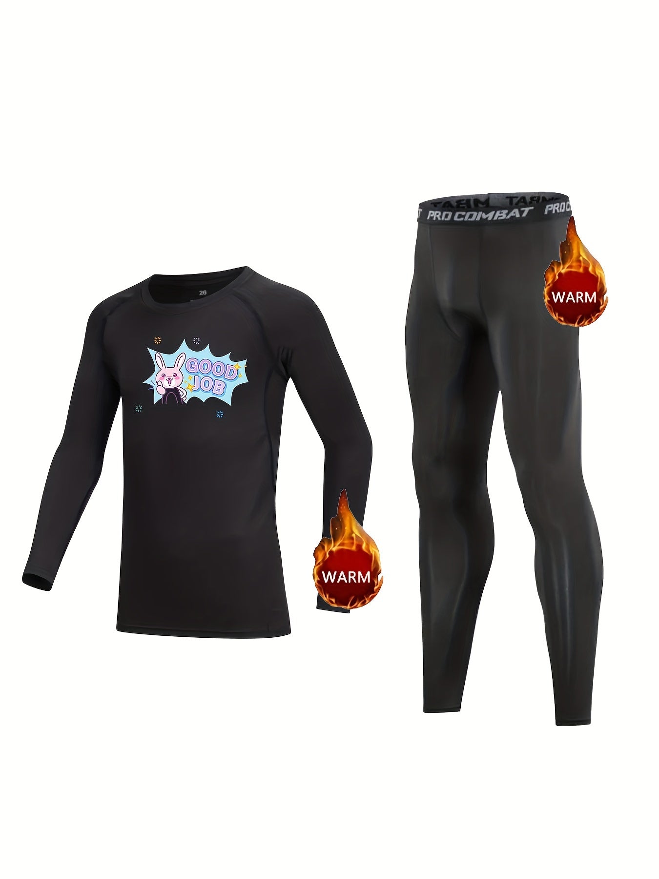 Kids Compression Fleece Sets Cartoon Pattern Long Sleeve Crew Neck Pullover