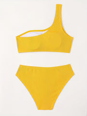 Girl's Ribbed Bikini Set One Shoulder Tank Top & Briefs