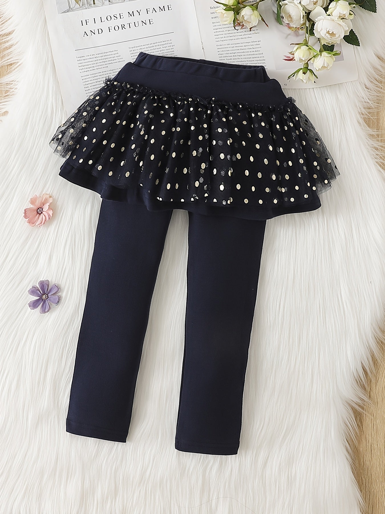 Girls Footless Leggings With Mesh Tutu Ruffle Skirt