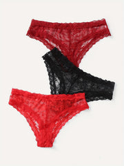 3-Pack Plus Size Floral Lace Underwear Set for Women Semi Sheer