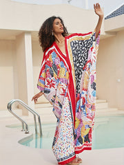 Colorblock Floral Print V Neck Maxi Cover Up