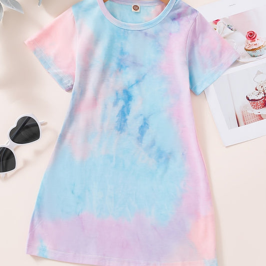 Girls Tie Dye Short Sleeve Pullover Dress