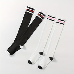 Heart Print Striped Calf Socks Women's Stocking