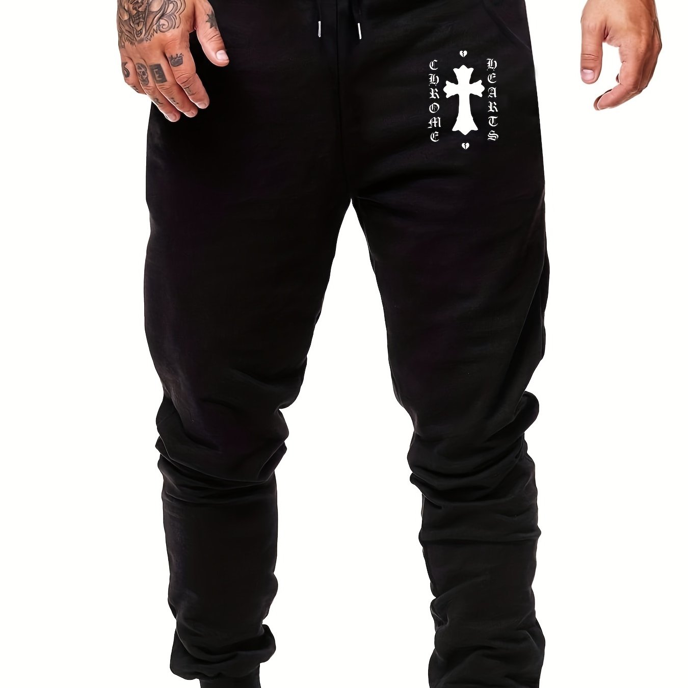 Cross Print Men's Drawstring Sweatpants Loose Casual Jogger Pants