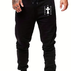 Cross Print Men's Drawstring Sweatpants Loose Casual Jogger Pants