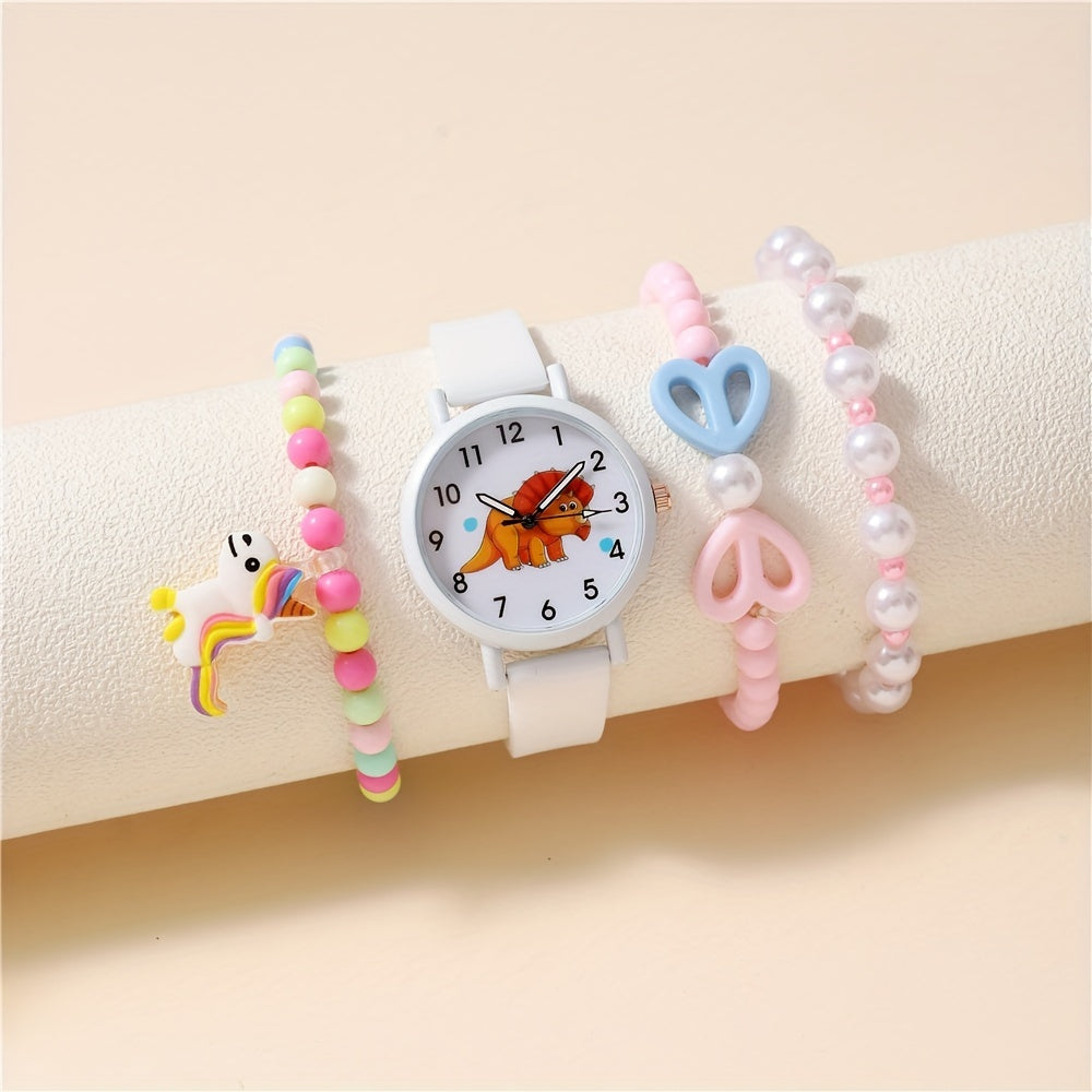 Dinosaur Pattern Quartz Kids Watch Set with Bracelet