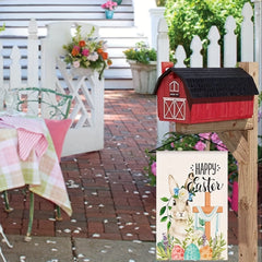 Happy Easter Garden Flag 30x45 cm, Bunny Design, Double-Sided Burlap Flag