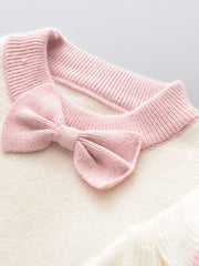 Girl's Ruffle Sweater & Pleated Skirt Set Bow Decor Casual Outfits