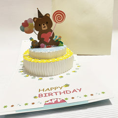3D Pop up Bear Lollipop Cake Greeting Card for Students' Birthdays