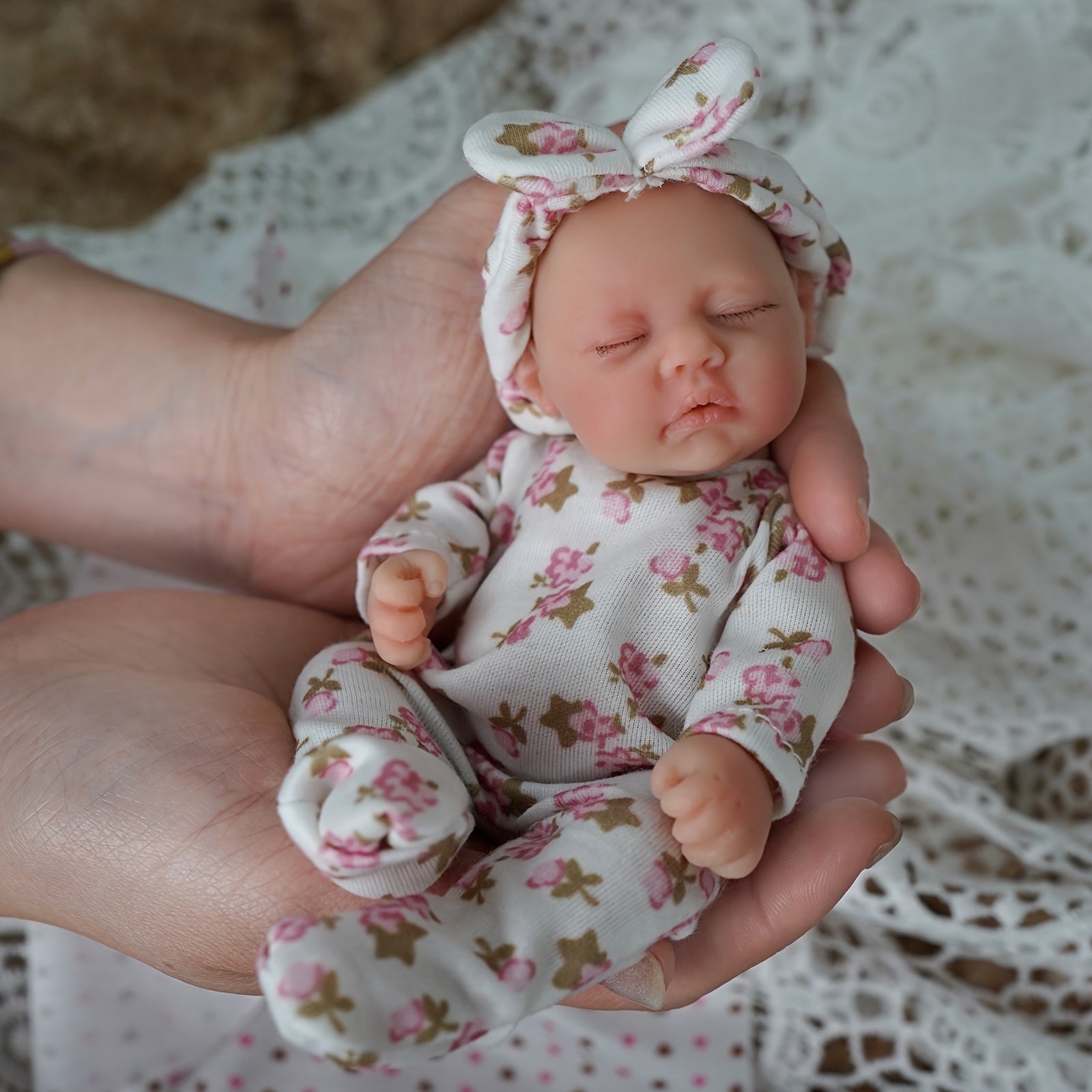 7 Inch Silicone Baby Doll with Pink Bow - Bath Time Mini Doll