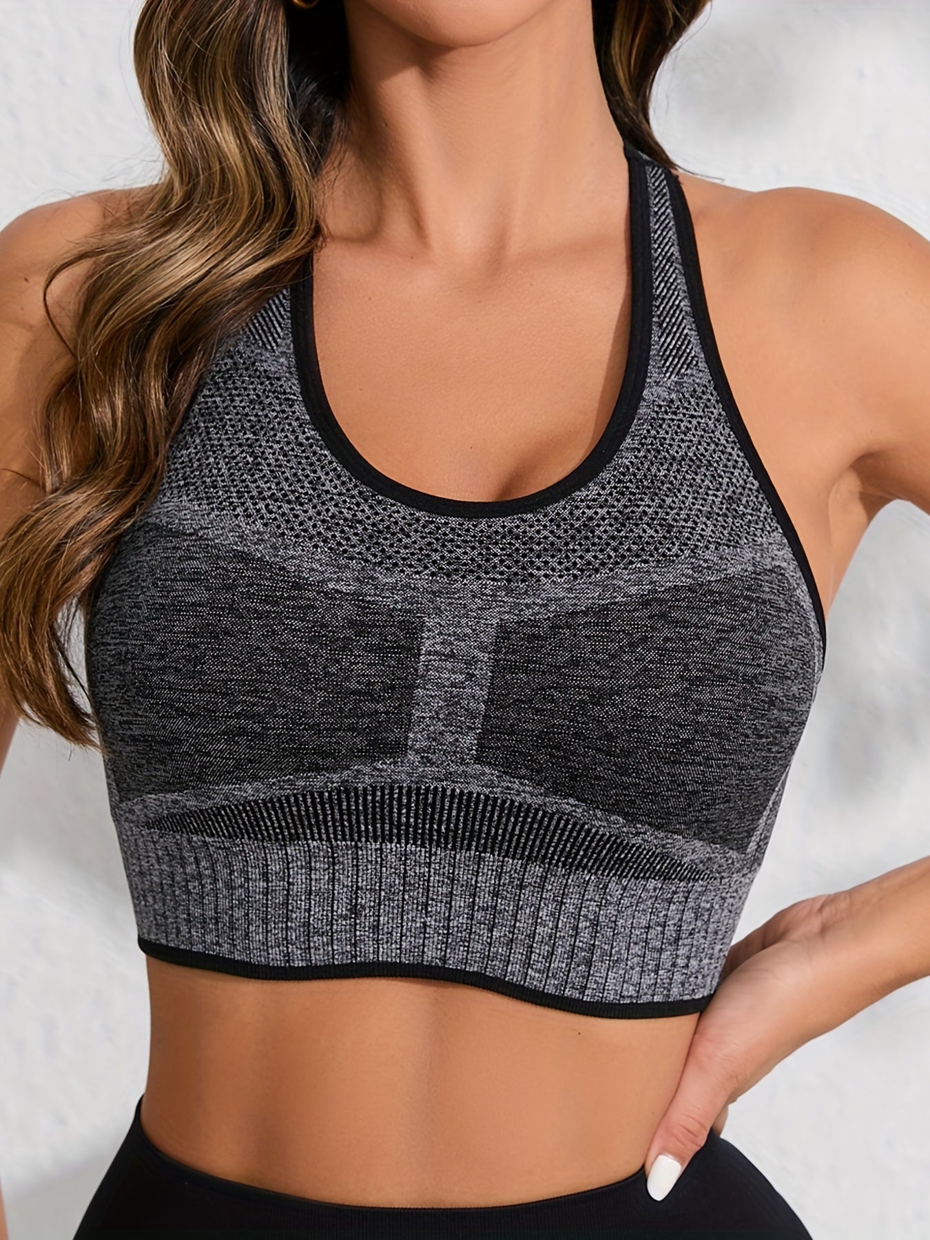 High Stretch Crew Neck Sports Bra Racer Back Workout Bra Women's Activewear
