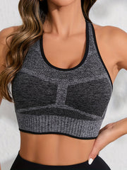 High Stretch Crew Neck Sports Bra Racer Back Workout Bra Women's Activewear