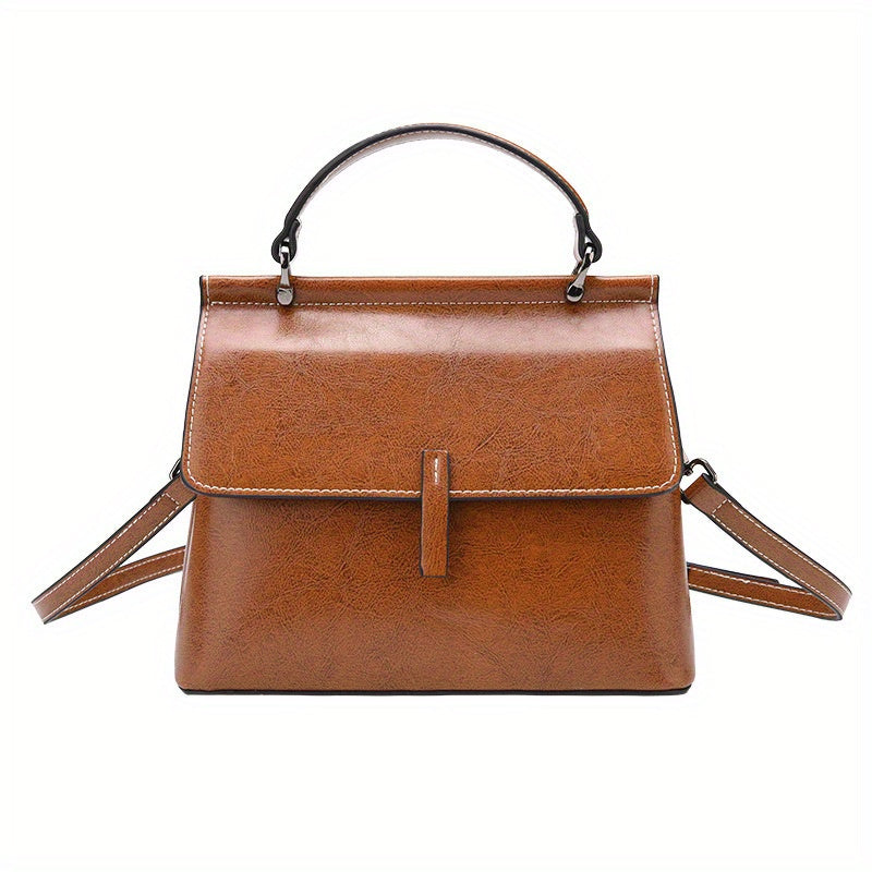 Split Leather Women'S Handbag in Red Coffee
