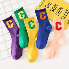 5 Pairs Letter Print Mid Tube Socks Women's Stockings