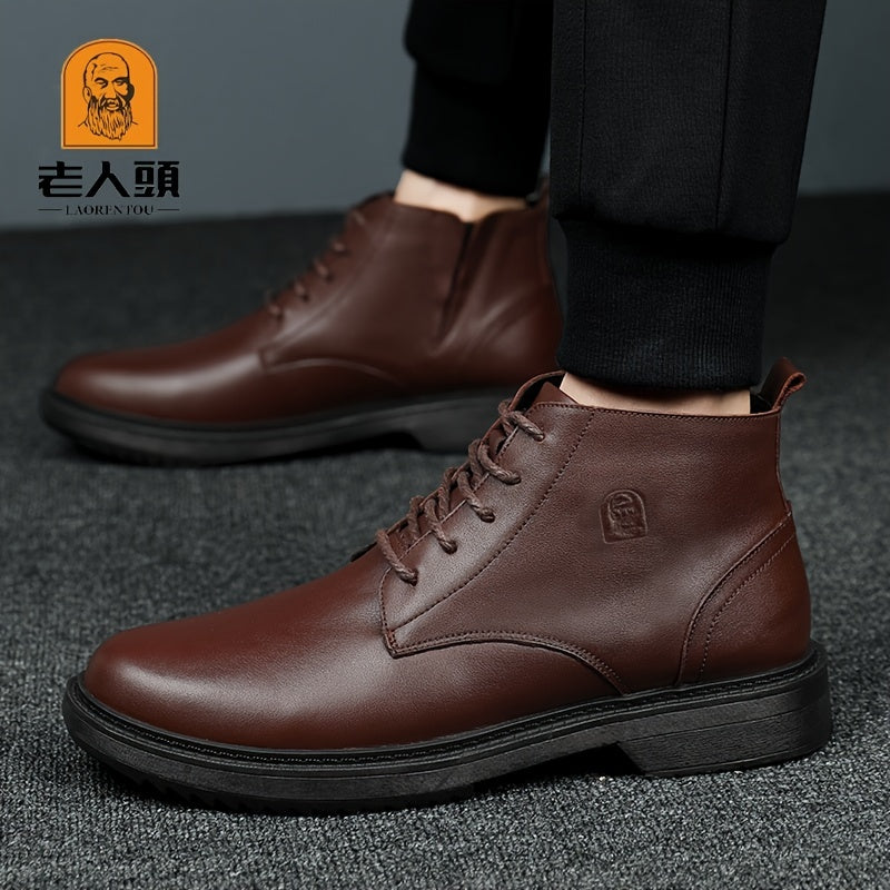 Business Casual Leather Riding Boots Pointed Toe Lace Up Dress Shoes