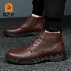 Business Casual Leather Riding Boots Pointed Toe Lace Up Dress Shoes