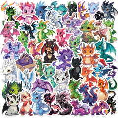 50pcs Assorted PVC Dragon Cartoon Stickers for DIY Water Bottle Luggage Decals