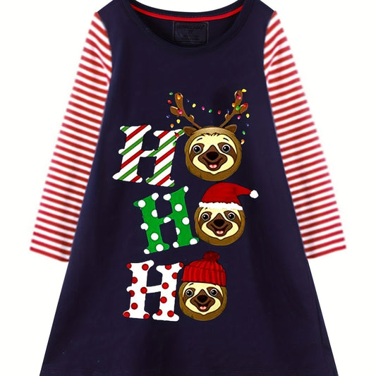 Christmas Cartoon Dress For Toddler Girls' Long Sleeve Playwear Dress