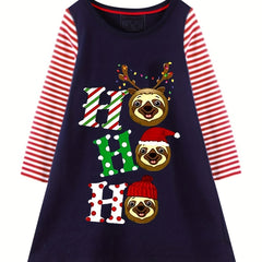 Christmas Cartoon Dress For Toddler Girls' Long Sleeve Playwear Dress