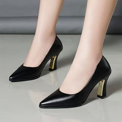 Women's Pointed Toe Chunky High Heels Slip On Court Pumps