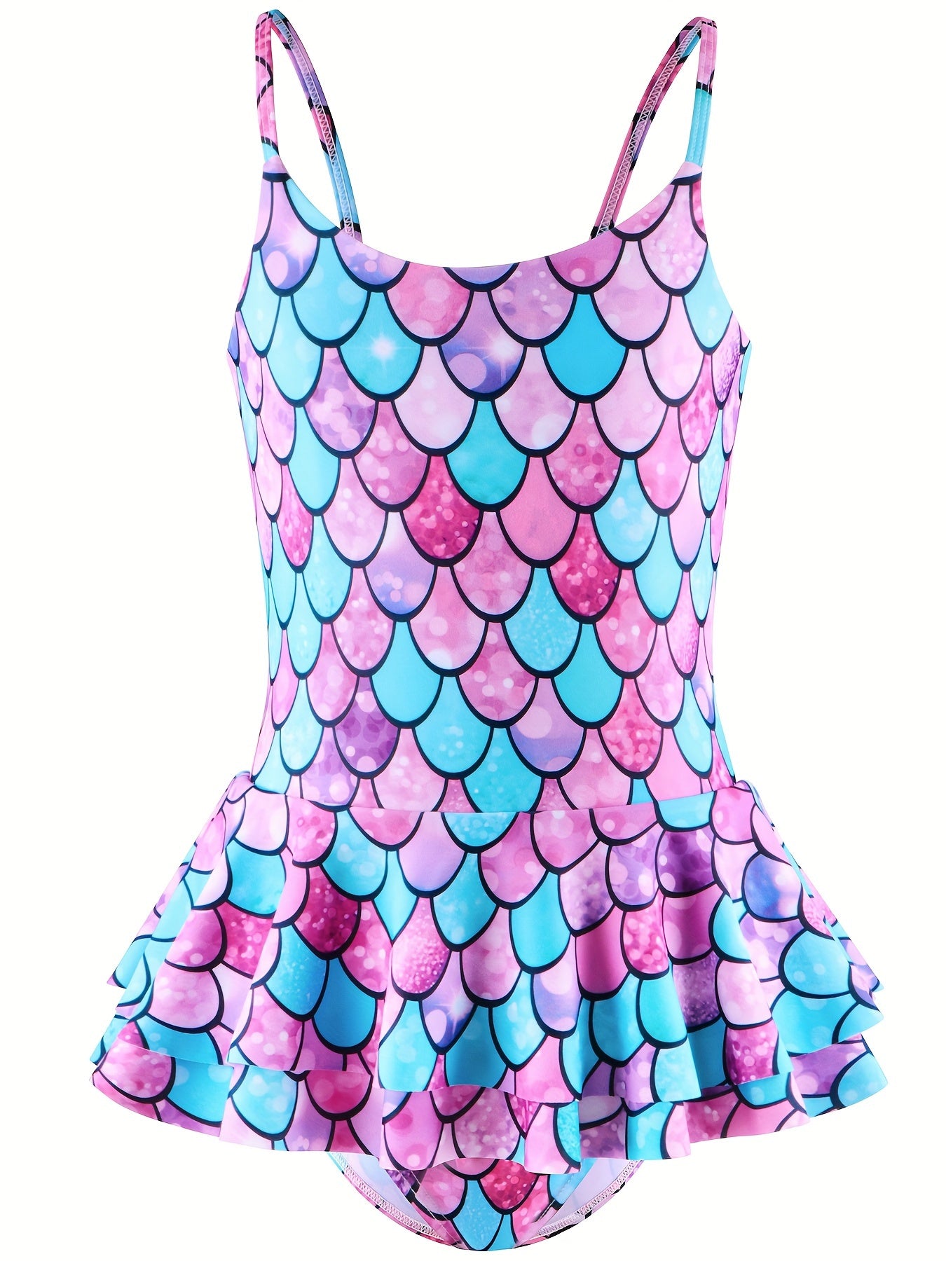 Sweet Girls Fish Scale Cami Swimwear Bathing Suit For Summer