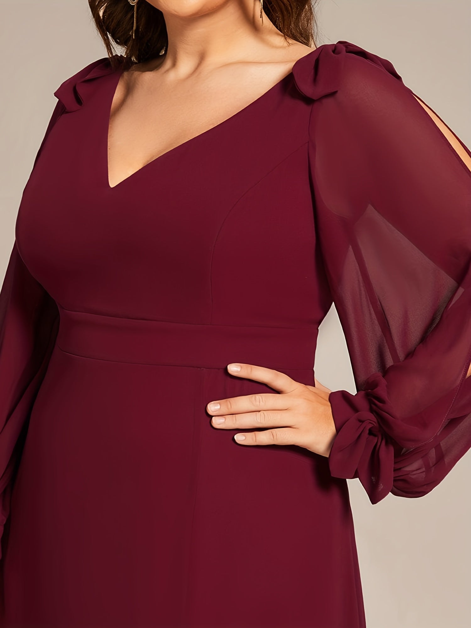 Split Sleeve V Neck Maxi Formal Dress
