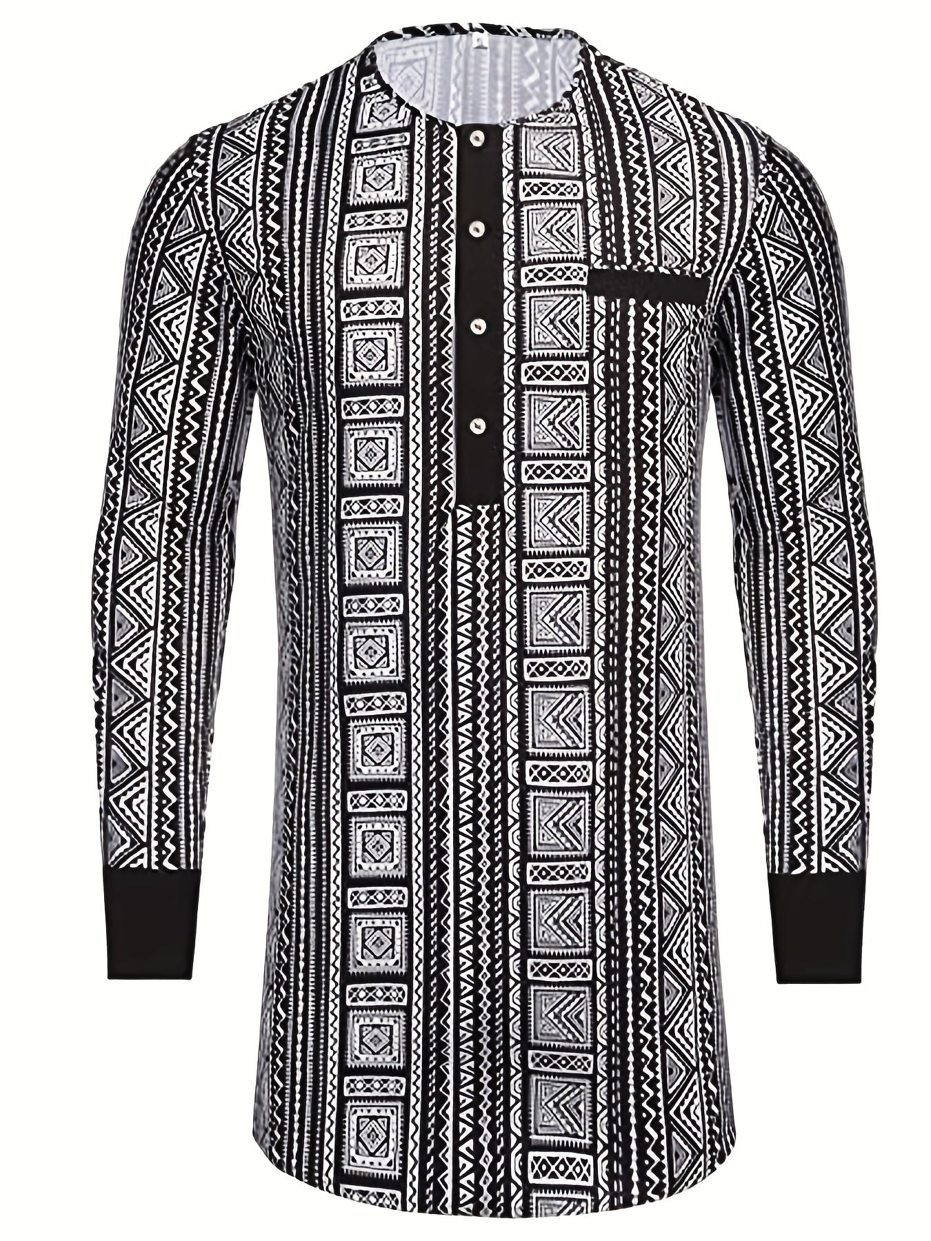 Men's African Dashiki Shirt Button Long Sleeve with Pocket