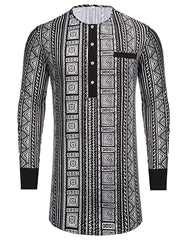 Men's African Dashiki Shirt Button Long Sleeve with Pocket