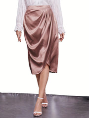 High Waist Midi Draped Skirt Solid Casual Skirt