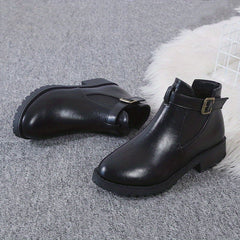 Solid Chunky Heel Boots Buckle Strap Short Boots Comfortable