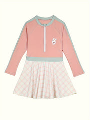 Girls Polka Dot Half Zip Swimwear for Summer Competition