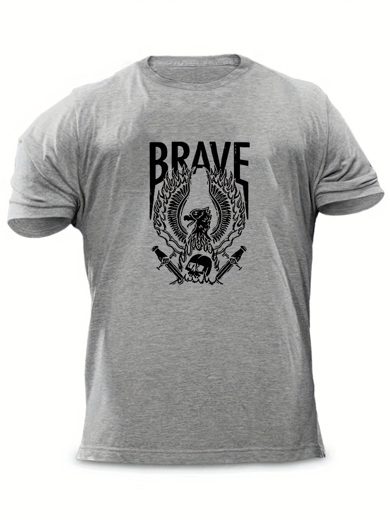 Men's Brave Eagle & Skull Print T shirt Casual Tee