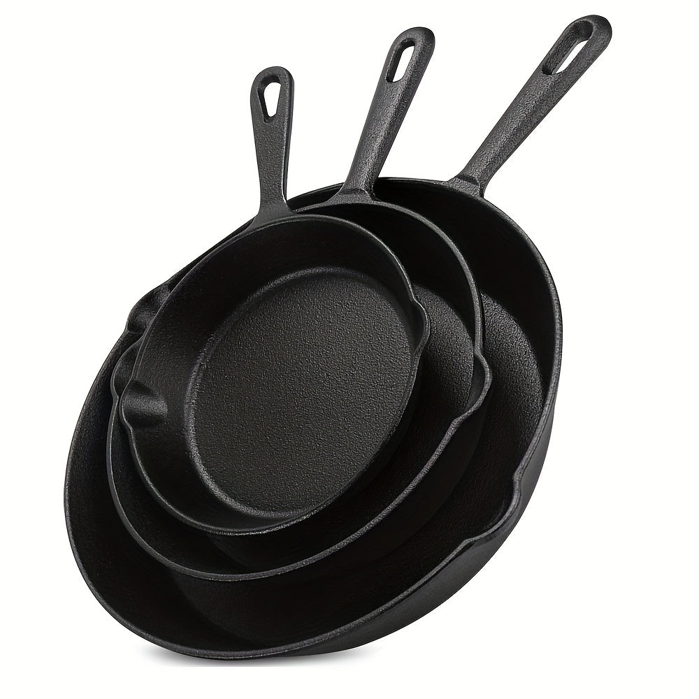 3pcs Saute Fry Pan Pre Seasoned Cast Iron Skillet Set Nonstick Frying Pan