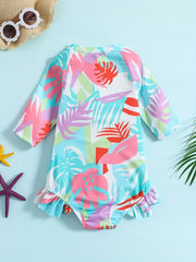 Baby Girls Leaf Graphic Print One Piece Swimsuit Short Sleeve Bathing Suits