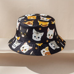 Kids Bucket Hat Romantic Kitten Pattern Reversible Beach Sun Hat