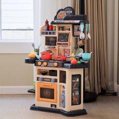 Deluxe Kids Kitchen Set Grey Pretend Cooking Center with Interactive Features