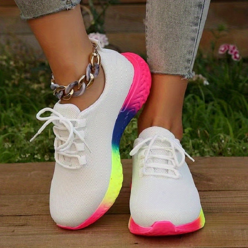 Women's Rainbow Soft Sole Running Shoes Non slip Breathable Mesh Sneakers