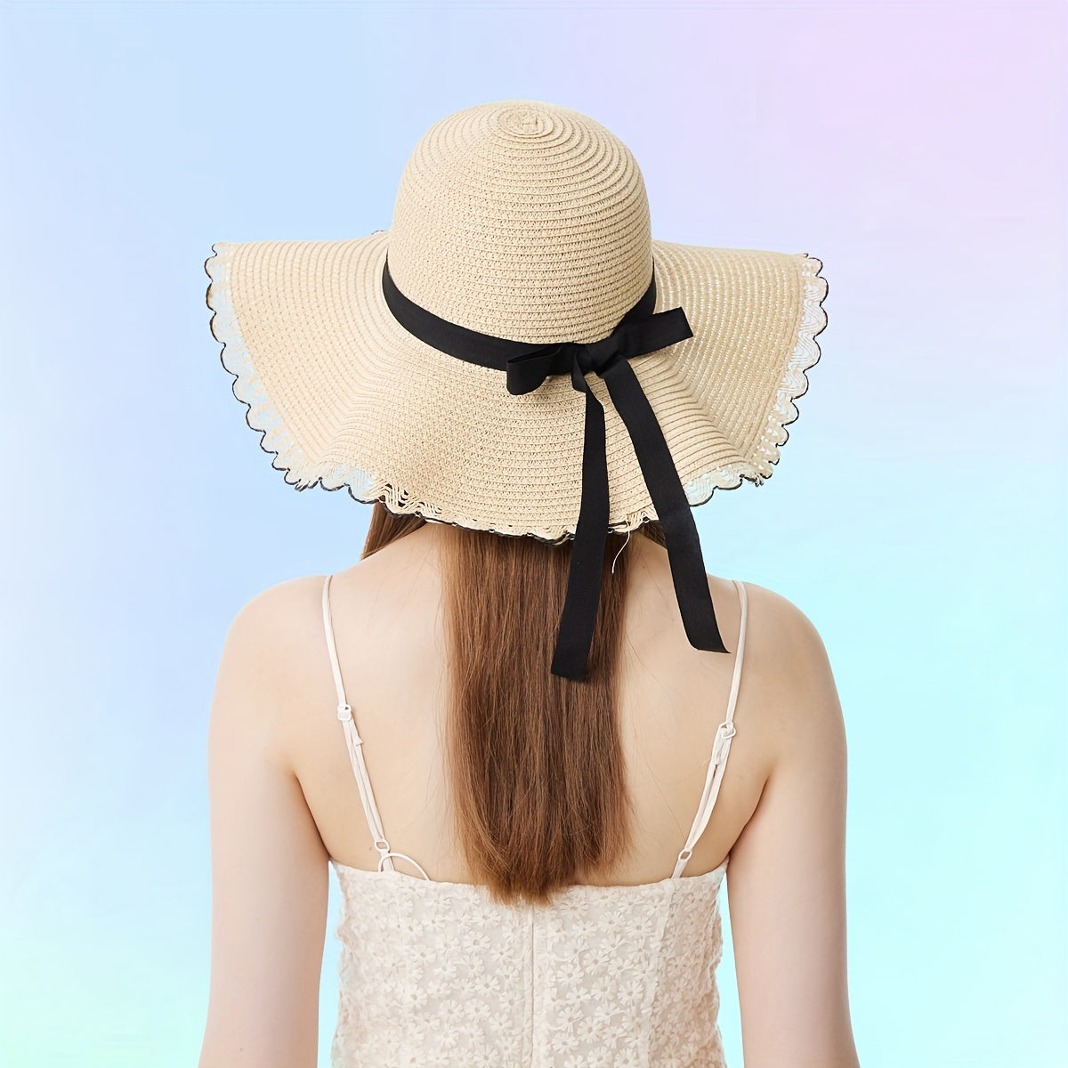 Women's Wide Brim Straw Sun Hat Floppy Beach Cap