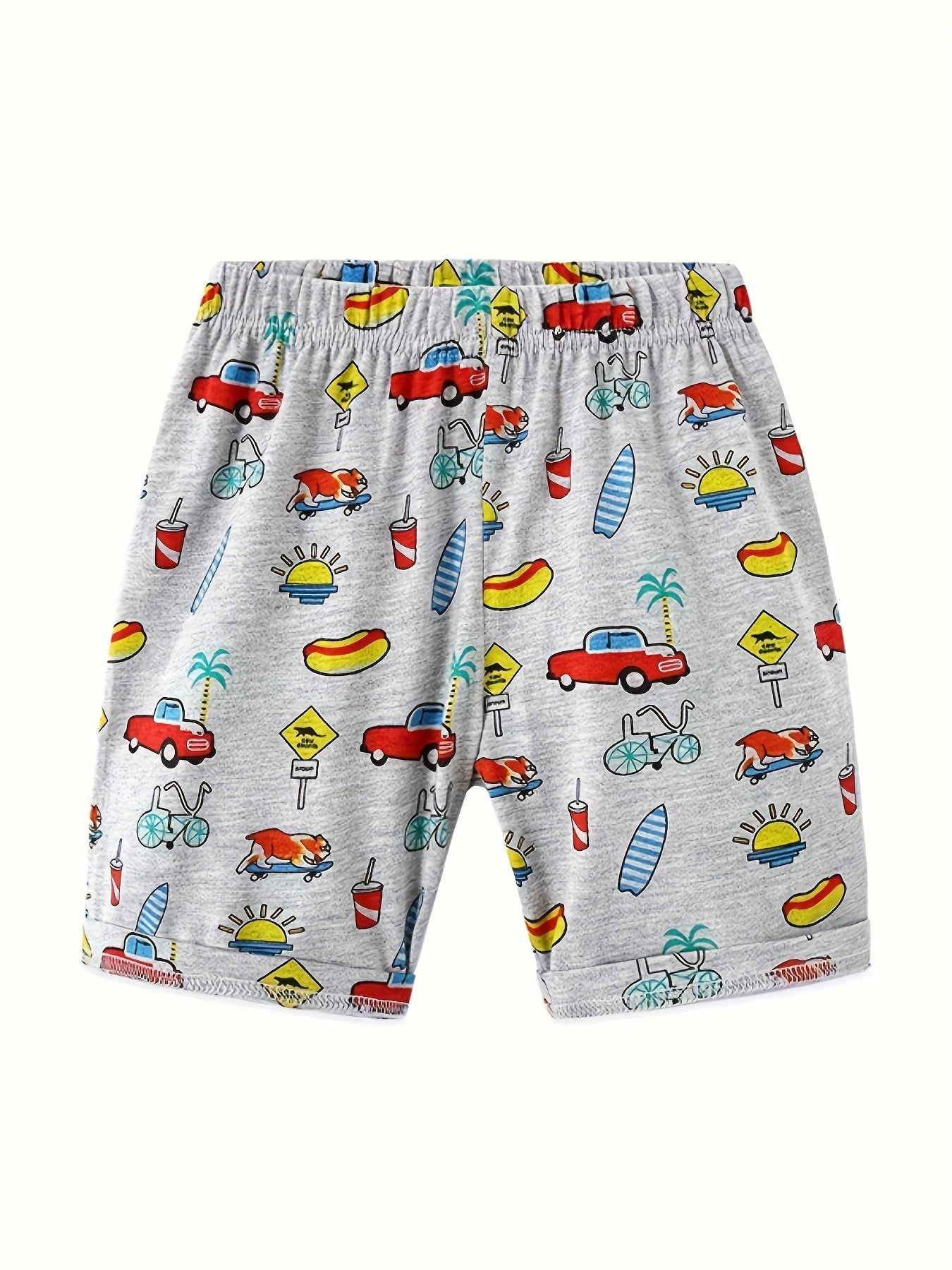 Cartoon Car Boys Quick Dry Summer Outdoor Shorts