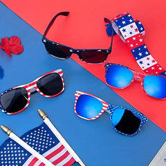 Men's Star Print Striped Sunglasses UV Protection Independence Sunglasses