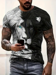 Men's Lion Graphic T-shirt 3D Digital Print Casual Tee